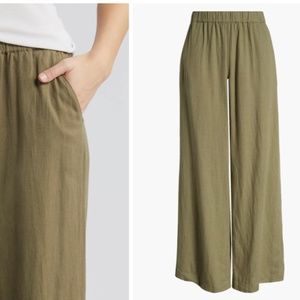 Green wide leg pull on linen blend pants (S)